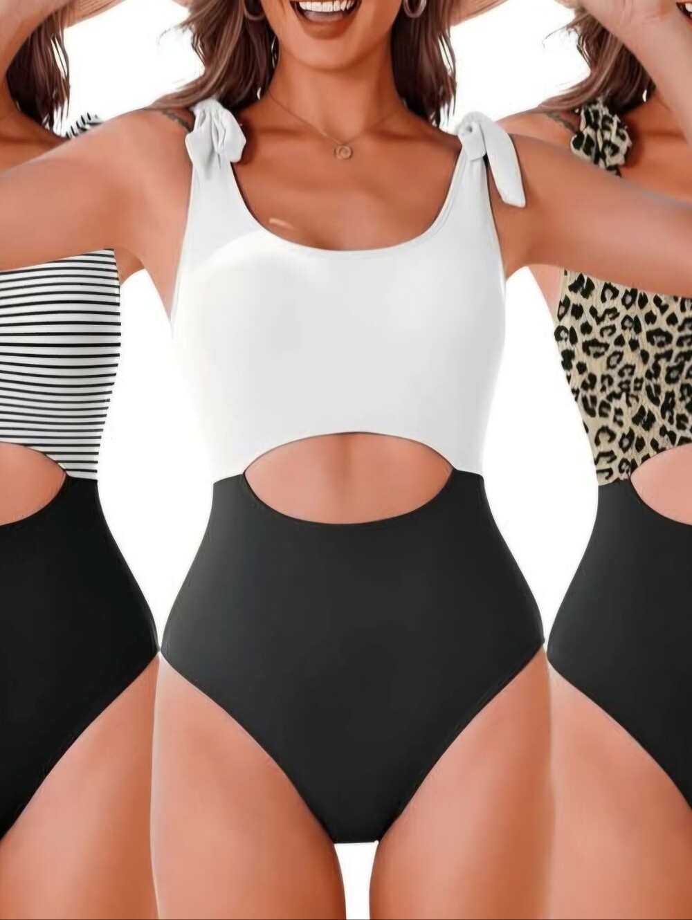 AI'MAGE One-Piece Tummy Control Cutout Swimsuit Black And White Size L NWT